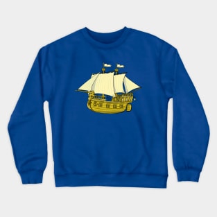 old golden sailing ship with a mermaid at the stern of the ship Crewneck Sweatshirt